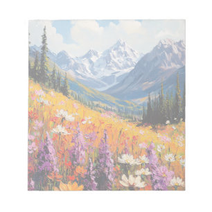 Scenic Wildflowers and Mountains Fine Art Notepad