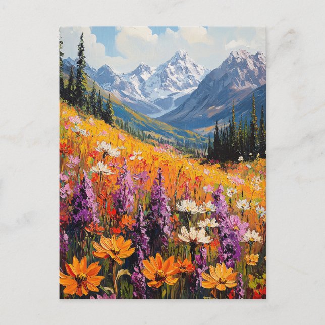Scenic Wildflowers and Mountains Fine Art Postcard (Front)
