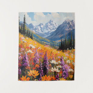Scenic Wildflowers and Mountains Fine Art Tapestry
