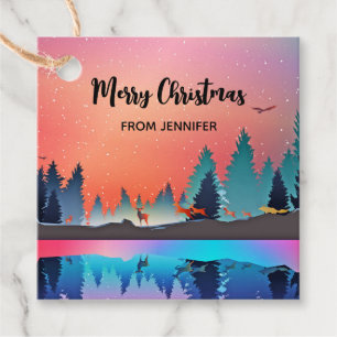 Scenic Winter Lake with Deer Christmas Favour Tags