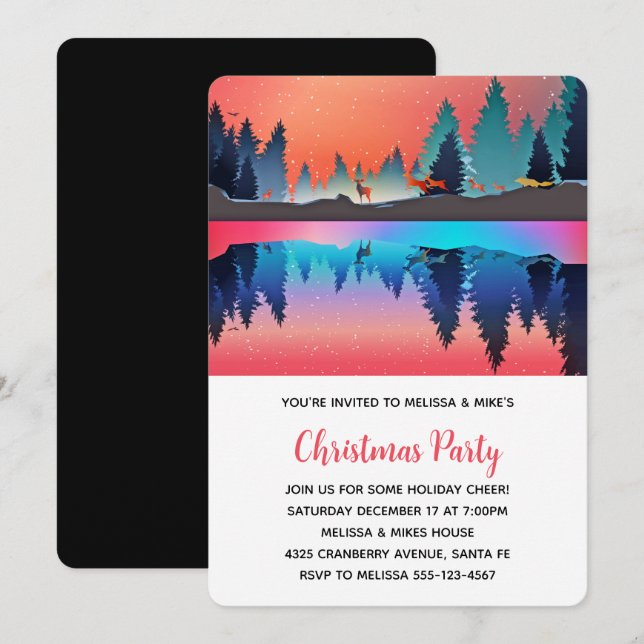 Scenic Winter Lake with Deer Christmas Invitation (Front/Back)