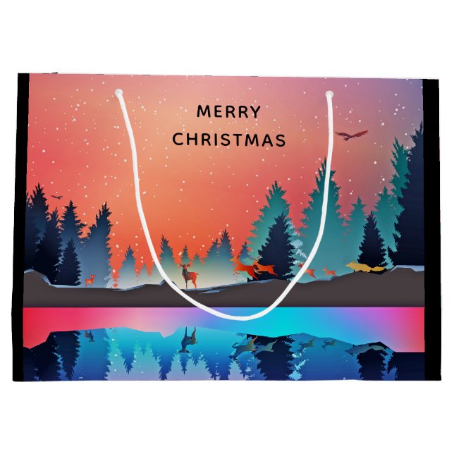 Scenic Winter Lake with Deer Christmas Large Gift Bag (Back)