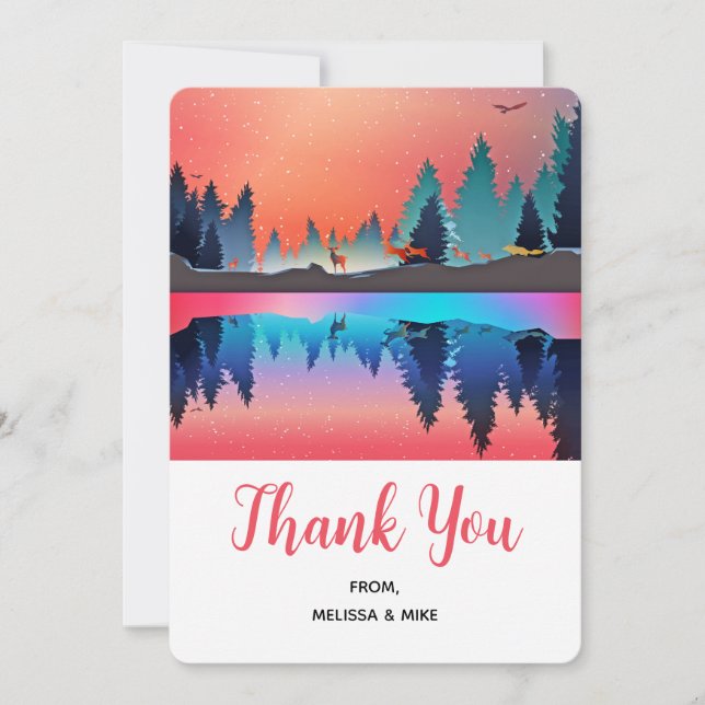 Scenic Winter Lake with Deer Christmas Thank You Card (Front)