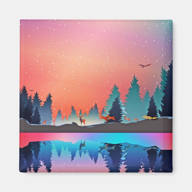 Scenic Winter Lake with Deer Magnet (Front)