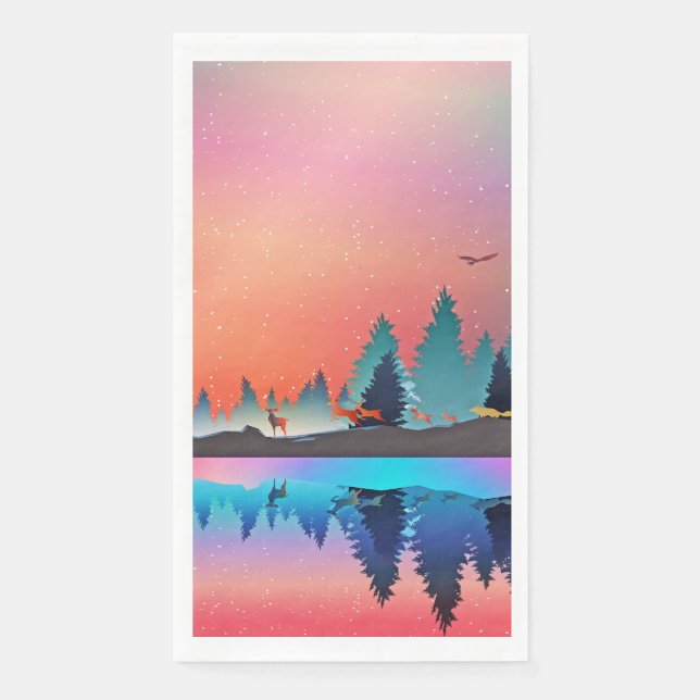 Scenic Winter Lake with Deer Napkin (Front)