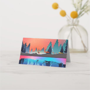Scenic Winter Lake with Deer Place Card
