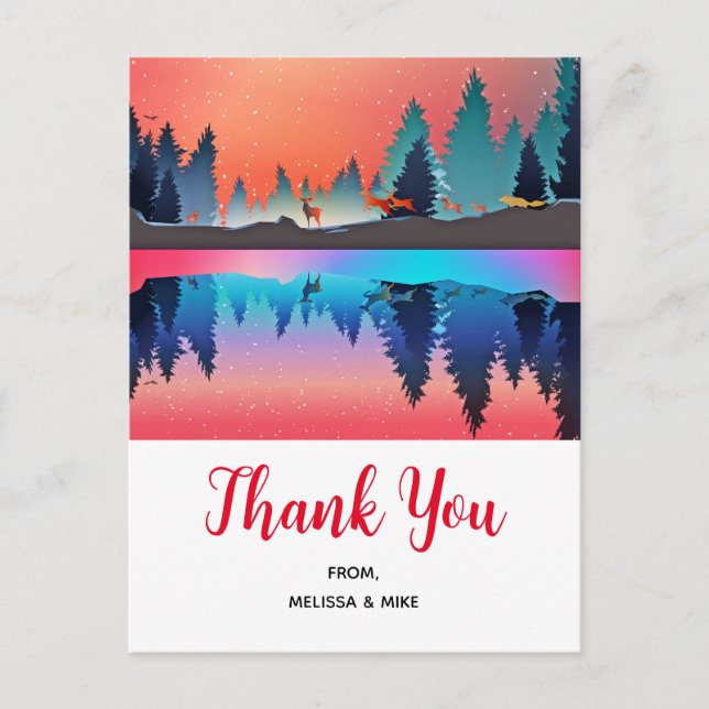 Scenic Winter Lake with Deer Thank You Postcard (Front)