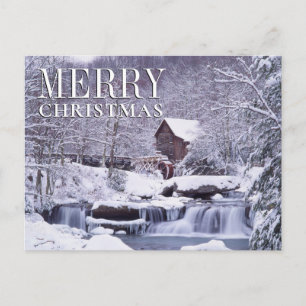 Scenic Winter View of Glad Creek Grist Mill Holiday Postcard