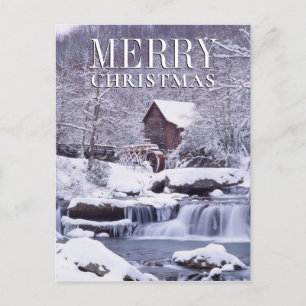 Scenic Winter View of Glad Creek Grist Mill Holiday Postcard
