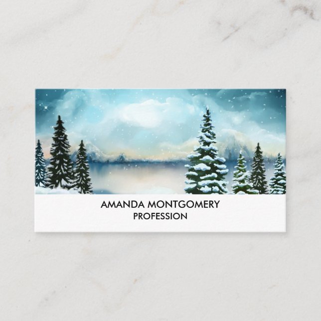Scenic Winter Wonderland Watercolor Painting Business Card (Front)