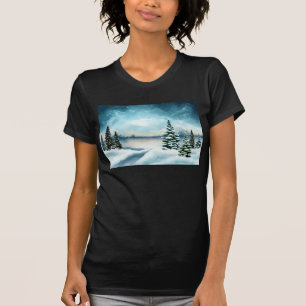 Scenic Winter Wonderland Watercolor Painting T-Shirt