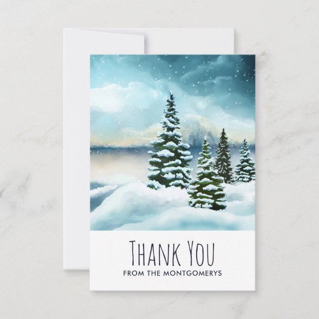 Scenic Winter Wonderland Watercolor Painting Thank You Card (Front)