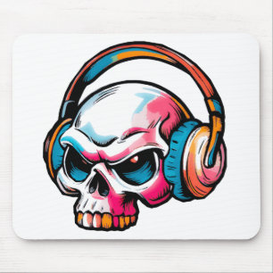 Schädel bunt mit Kopfhörern Mouse Pad