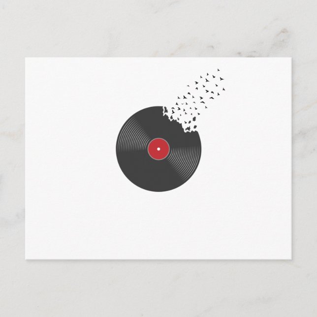 Schallplatte Vinyl Vögel Musik Lied Tonne Postcard (Front)