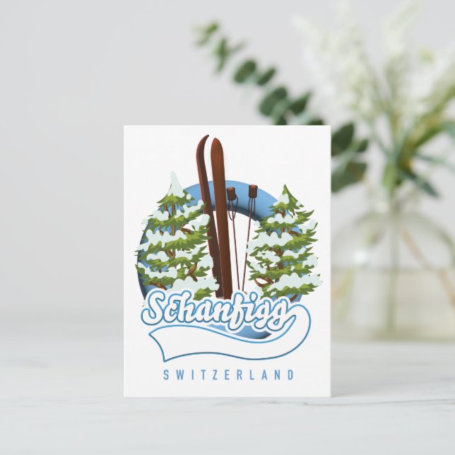 Schanfigg Switzerland ski poster Holiday Postcard (Standing Front)