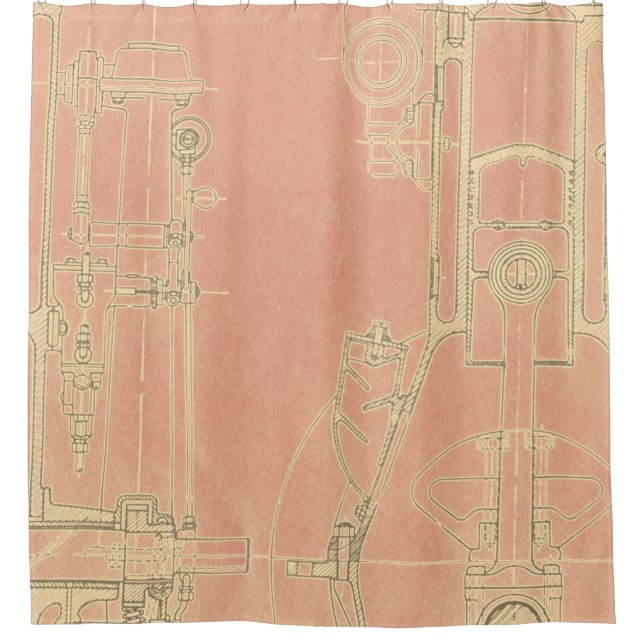 Schematic Drawing Old blueprint rustic colours sof Shower Curtain (Front)