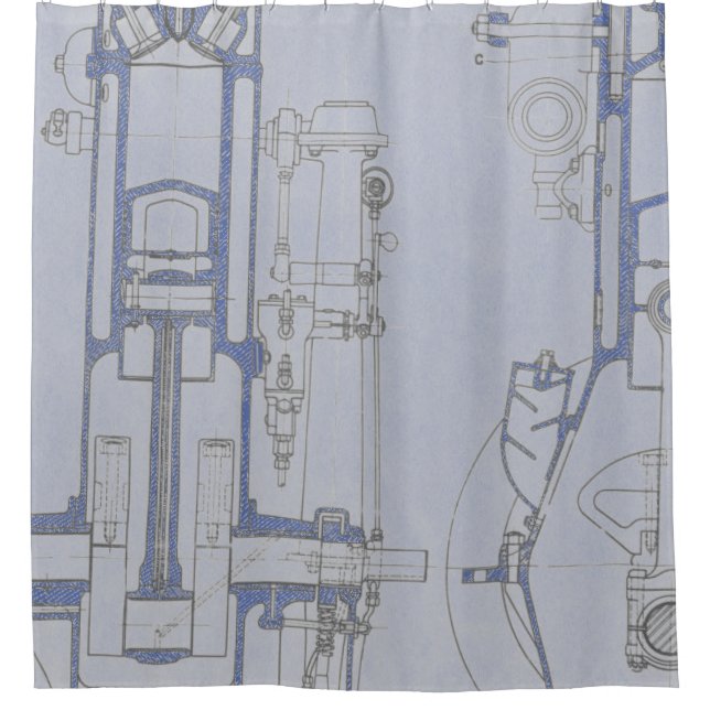 Schematic Drawing Old blueprint rustic colours sof Shower Curtain (Front)