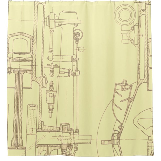 Schematic Drawing Old blueprint rustic colours sof Shower Curtain (Front)
