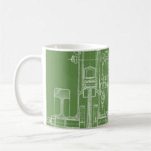 Schematic Engineering Drawing Early Gas Engine Coffee Mug