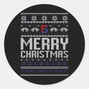 Schenectady Patriots Logo Merry Christmas Ugly Swe Classic Round Sticker