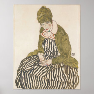 Schiele - Edith With Striped Dress Sitting Poster