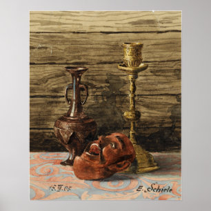 Schiele - Still Life With Candlestick Vase And Ma… Poster