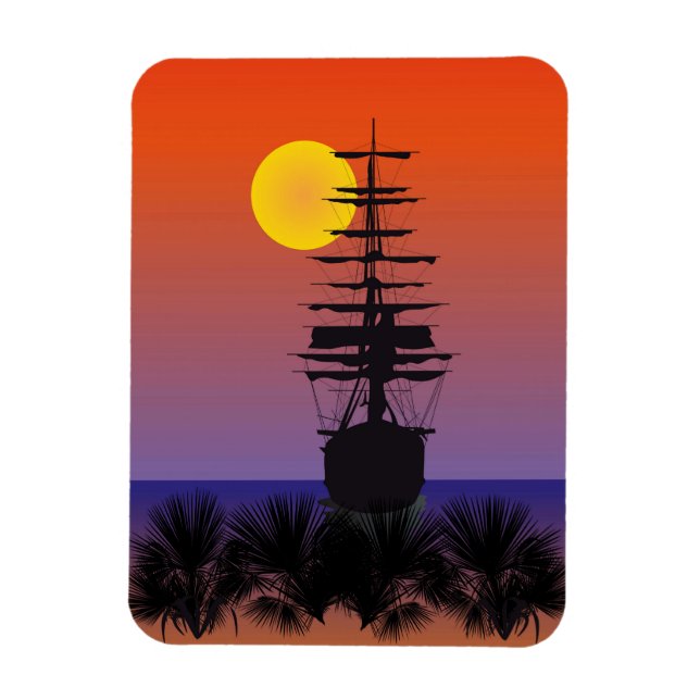 Schiff bei Sonnenuntergang Magnet (Vertical)