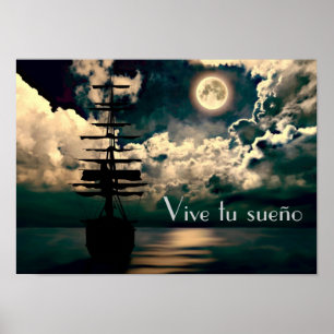 Schiff bei Vollmond Poster