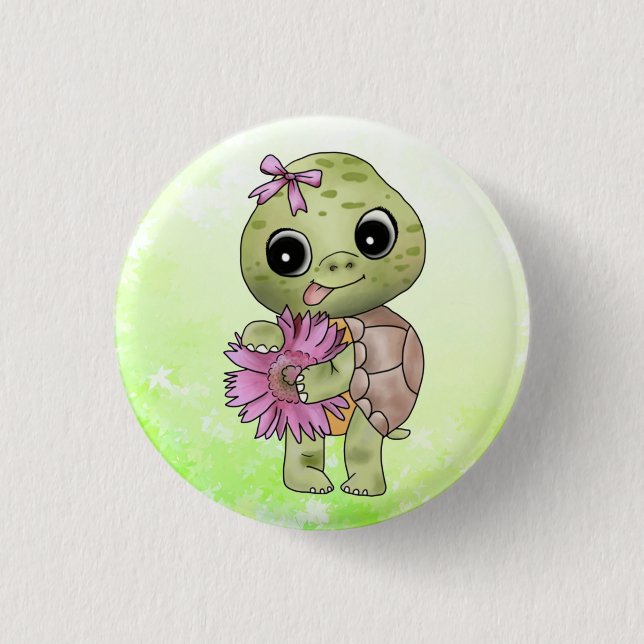 Schildkröte mit Blume 3 Cm Round Badge (Front)