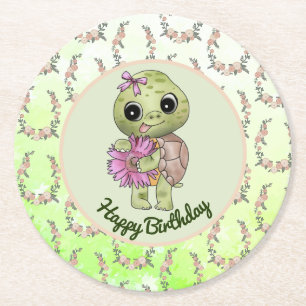 Schildkröte mit Blume  Round Paper Coaster