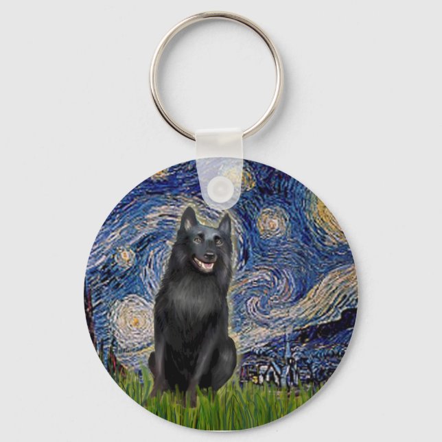 Schipperke 5 - Starry Night Key Ring (Front)