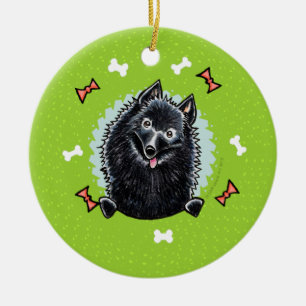 Schipperke Christmas Wreath Ceramic Ornament