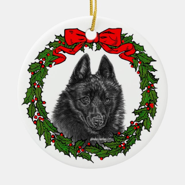 Schipperke Dog Art by Glenda S. Harlan Ceramic Ornament (Front)