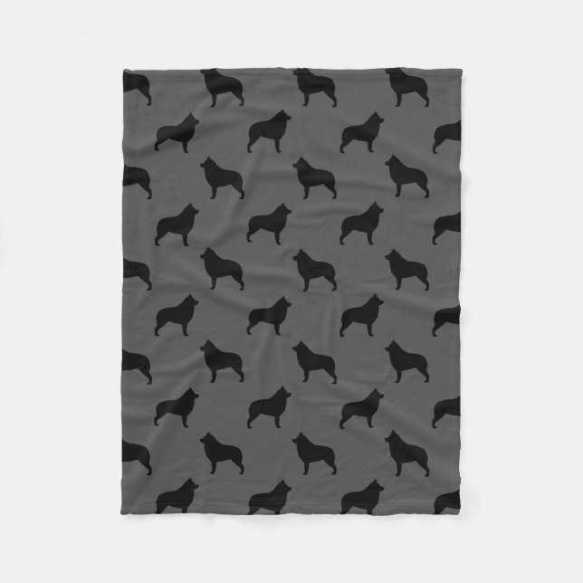 Schipperke Dog Breed Silhouettes Pattern Fleece Blanket (Front)