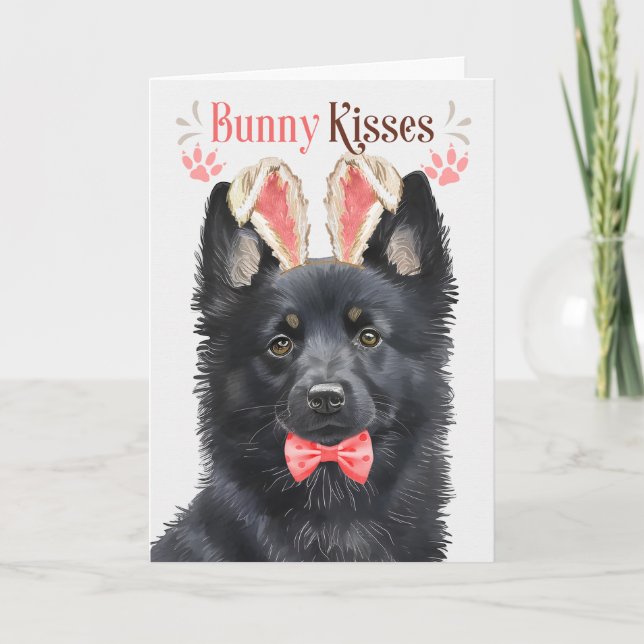Schipperke Dog Bunny Ears for Easter Holiday Card (Front)
