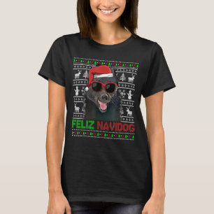 Schipperke Dog Feliz Navidog Funny Christmas T-Shirt