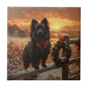 Schipperke Dog Rustic Winter Sunset Ceramic Tile