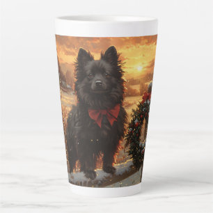 Schipperke Dog Rustic Winter Sunset Latte Mug