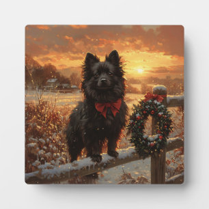 Schipperke Dog Rustic Winter Sunset Plaque