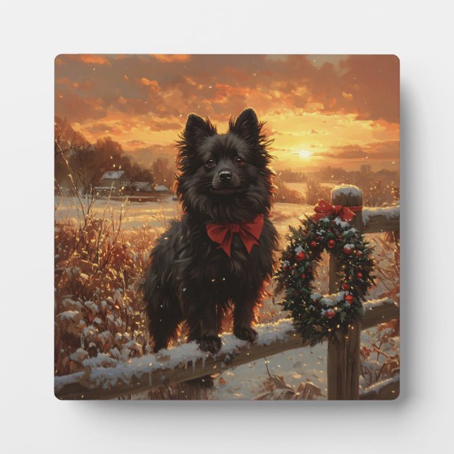 Schipperke Dog Rustic Winter Sunset Plaque (Front)