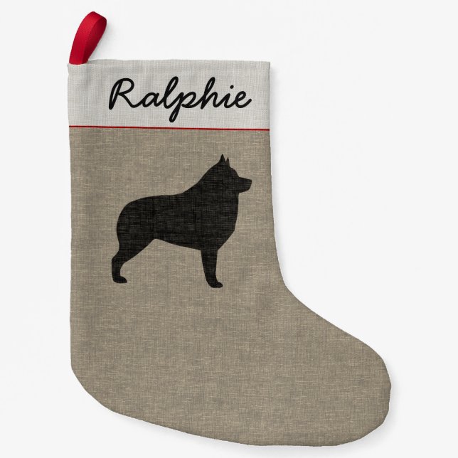 Schipperke Dog Silhouette Personalised Holiday Small Christmas Stocking (Front)