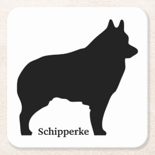 Schipperke dog silhouette square paper coaster