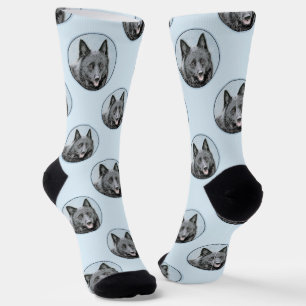 Schipperke Painting Black Cute Original Dog Art Socks