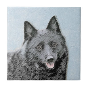 Schipperke Painting - Cute Original Dog Art Ceramic Tile