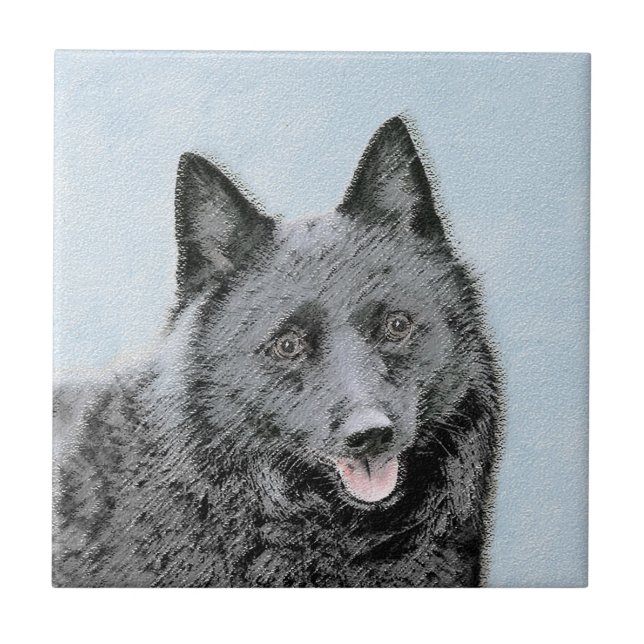 Schipperke Painting - Cute Original Dog Art Ceramic Tile (Front)