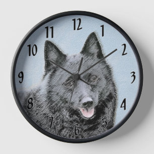 Schipperke Painting - Cute Original Dog Art Clock