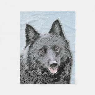 Schipperke Painting - Cute Original Dog Art Fleece Blanket