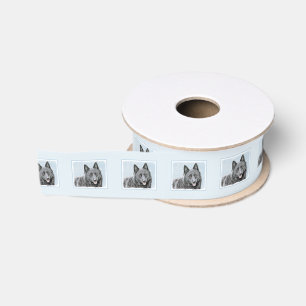 Schipperke Painting - Cute Original Dog Art Grosgrain Ribbon