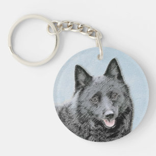 Schipperke Painting - Cute Original Dog Art Key Ring