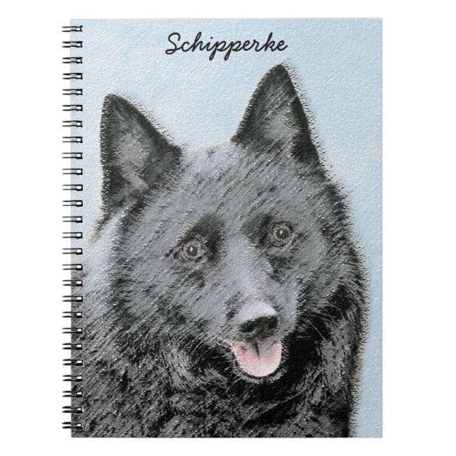 Schipperke Painting - Cute Original Dog Art Notebook (Front)